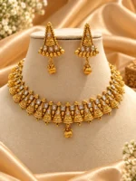 Gold Plated Kundan Temple Choker Necklace and Antique Earring Jewellery Set SDG005 - Image 3