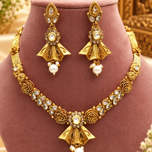 Royal Kundan Gold-Plated Necklace & Earrings Set | Swanky Diva SDG018