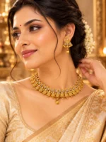 Gold Plated Kundan Temple Choker Necklace and Antique Earring Jewellery Set SDG005