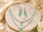Aqua Celeste Double Layer American Diamond Necklace Set | SDN1102 - Image 2