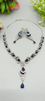 Royal Blue Elegance American Diamond Necklace Set | SDN1142 - Image 2