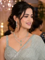 Aqua Celeste Double Layer American Diamond Necklace Set | SDN1102