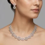Blush Halo Pink Crystal American Diamond Necklace & Earrings Set