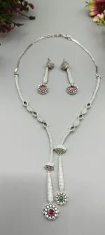 Ruby Bloom American Diamond Lariat Necklace Set | SDN1139 - Image 6
