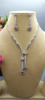 Ruby Bloom American Diamond Lariat Necklace Set | SDN1139 - Image 5