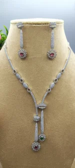 Ruby Bloom American Diamond Lariat Necklace Set | SDN1139 - Image 2