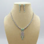 Celeste Mint American Diamond Designer Pendant Necklace Set | SDN1119 - Image 4
