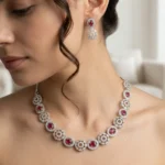 Royal Ruby Halo American Diamond Necklace Earring Set - SDN1116