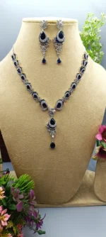 Royal Blue Elegance American Diamond Necklace Set | SDN1142 - Image 3