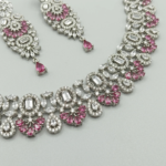 Luxury Pink American Diamond Statement Necklace & Earrings Set-SDN1101 - Image 3