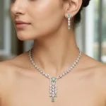 Celeste Mint American Diamond Designer Pendant Necklace Set | SDN1119