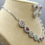 Royal Ruby Halo American Diamond Necklace Earring Set - SDN1116 - Image 4