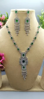 Emerald Majesty American Diamond Statement Necklace Set | SDN1135 - Image 3