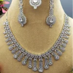 Aarohi Royale American Diamond Necklace Set with Maang Tikka | SDN1138 - Image 3