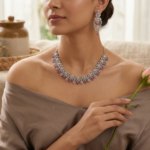 Luxury Pink American Diamond Statement Necklace & Earrings Set-SDN1101 - Image 4