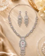 Blush PinkAmerican Diamond Statement Necklace Set | SDN1136 - Image 3