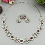 Royal Ruby Halo American Diamond Necklace Earring Set - SDN1116 - Image 2