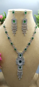 Emerald Majesty American Diamond Statement Necklace Set | SDN1135 - Image 4
