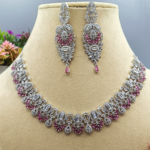 Luxury Pink American Diamond Statement Necklace & Earrings Set-SDN1101 - Image 5