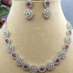 Royal Ruby Halo American Diamond Necklace Earring Set - SDN1116 - Image 3