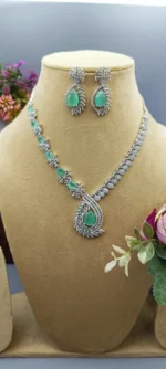 Verdant Aurora American Diamond Designer Statement Necklace Set | SDN1112 - Image 3