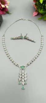 Celeste Mint American Diamond Designer Pendant Necklace Set | SDN1119 - Image 2