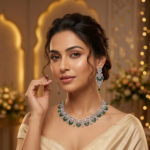 Luxury Emerald Enchant Green Stone Statement American Diamond Necklace Set - SDN1100