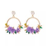 Swanky Diva Gold Plated Purple Floral Earrings for Girls and Women