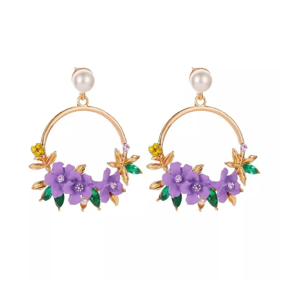 Swanky Diva Gold Plated Purple Floral Earrings for Girls and Women