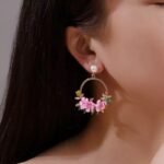 Swanky Diva Gold Plated Pink Floral Earrings for Girls and Women