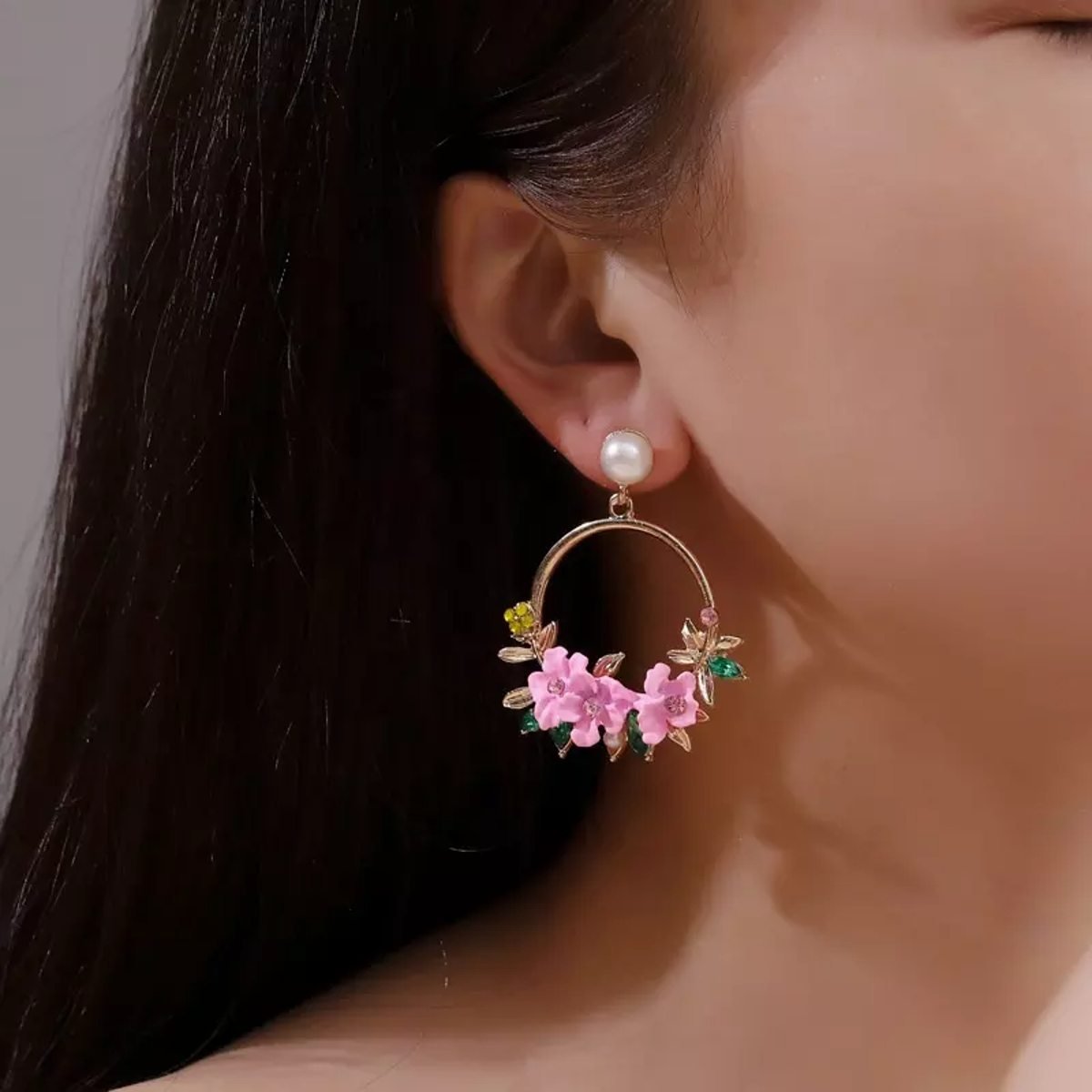 Swanky Diva Gold Plated Pink Floral Earrings for Girls and Women