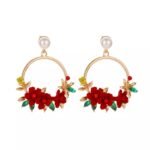 Swanky Diva Gold Plated Red Floral Earrings for Girls and Women