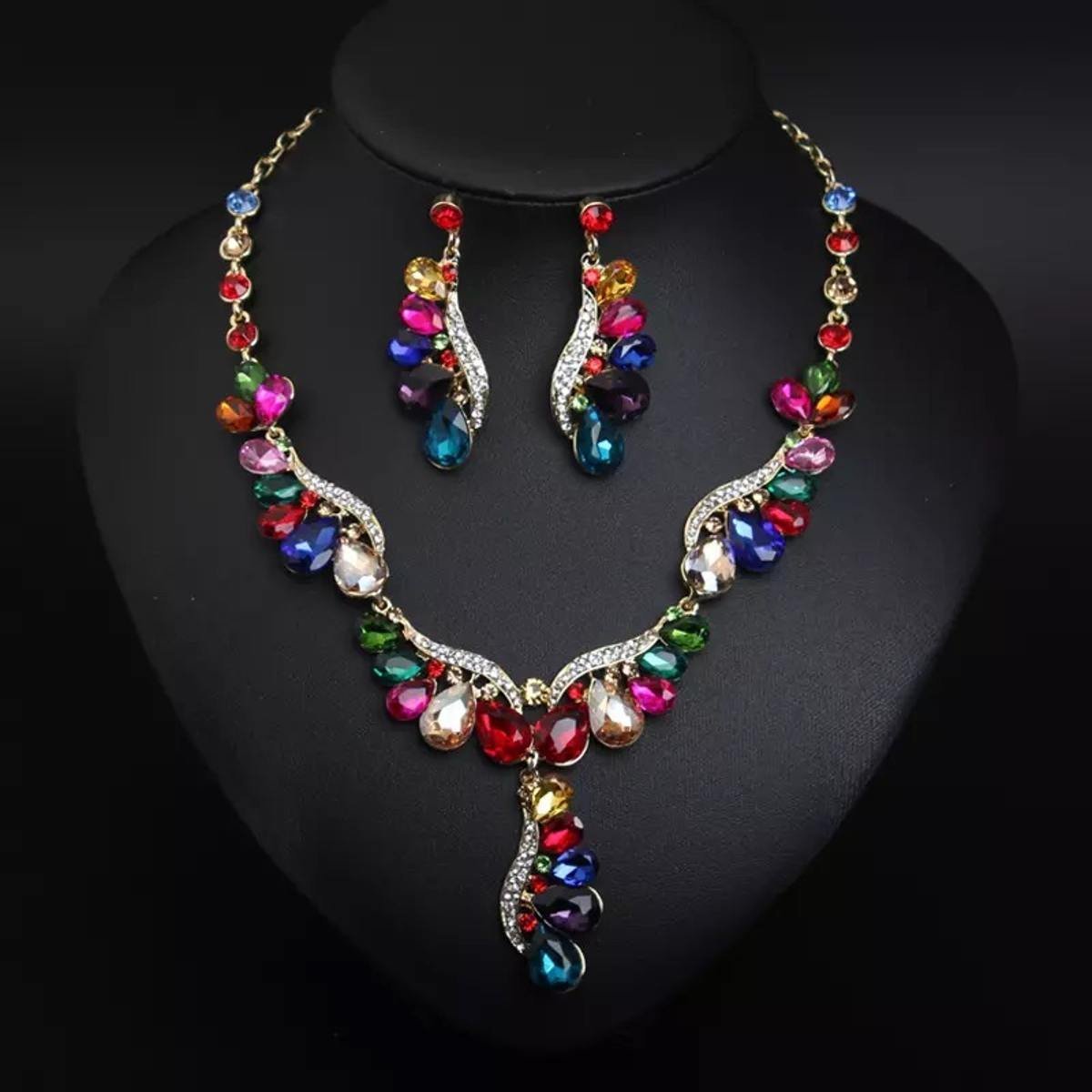 Swanky Diva Luxurious Fully designed with multicolor Crystals Necklace and Earrings Ladies Jewellery Set