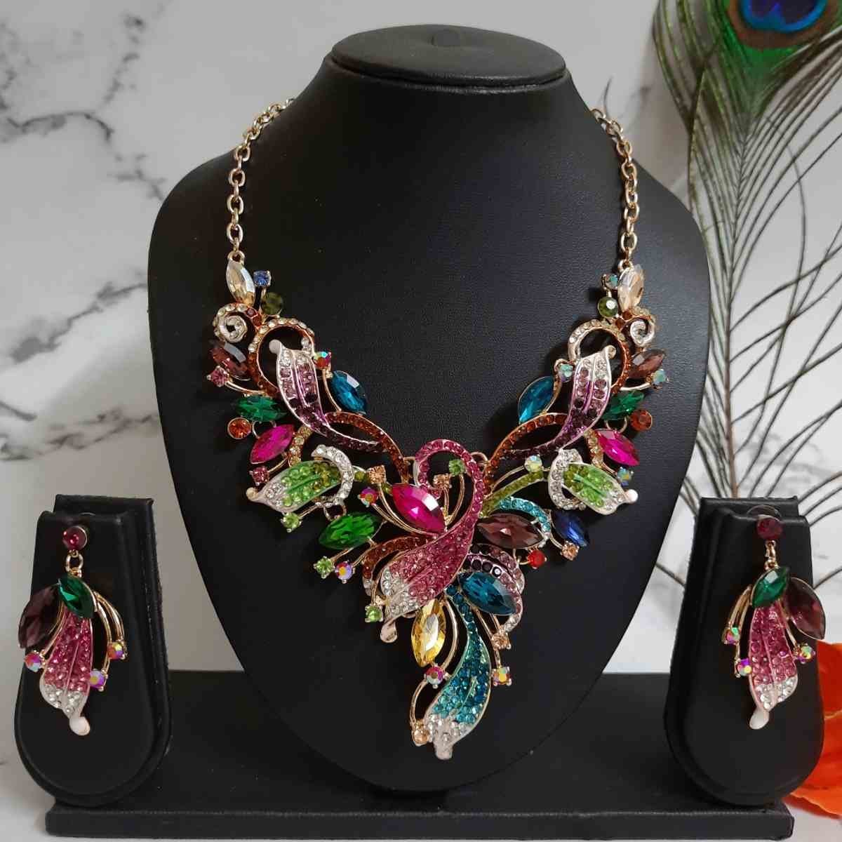 Swanky Diva Multicolor Contemporary Bridal Necklace and Earring Jewellery Set