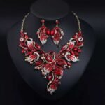 Swanky Diva Red bib Rhinestone Necklace and Earring Set for Wedding , Party.