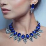 Swanky Diva Modern Statement Blue and White Stone Choker Necklace and Earrings for Girls and Women