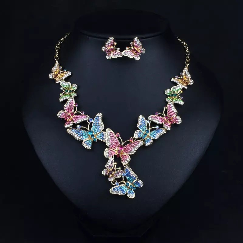 Swanky Diva Antique Butterfly Design Necklace and butterfly Stud Earring.