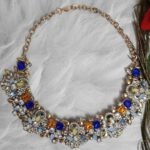Swanky Diva Enshrine Statement Yellow Blue White Crystals Highly Rhodium Plated Contemporary Necklace for Women and Girls. - Image 2