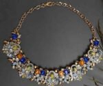 Swanky Diva Enshrine Statement Yellow Blue White Crystals Highly Rhodium Plated Contemporary Necklace for Women and Girls. - Image 3