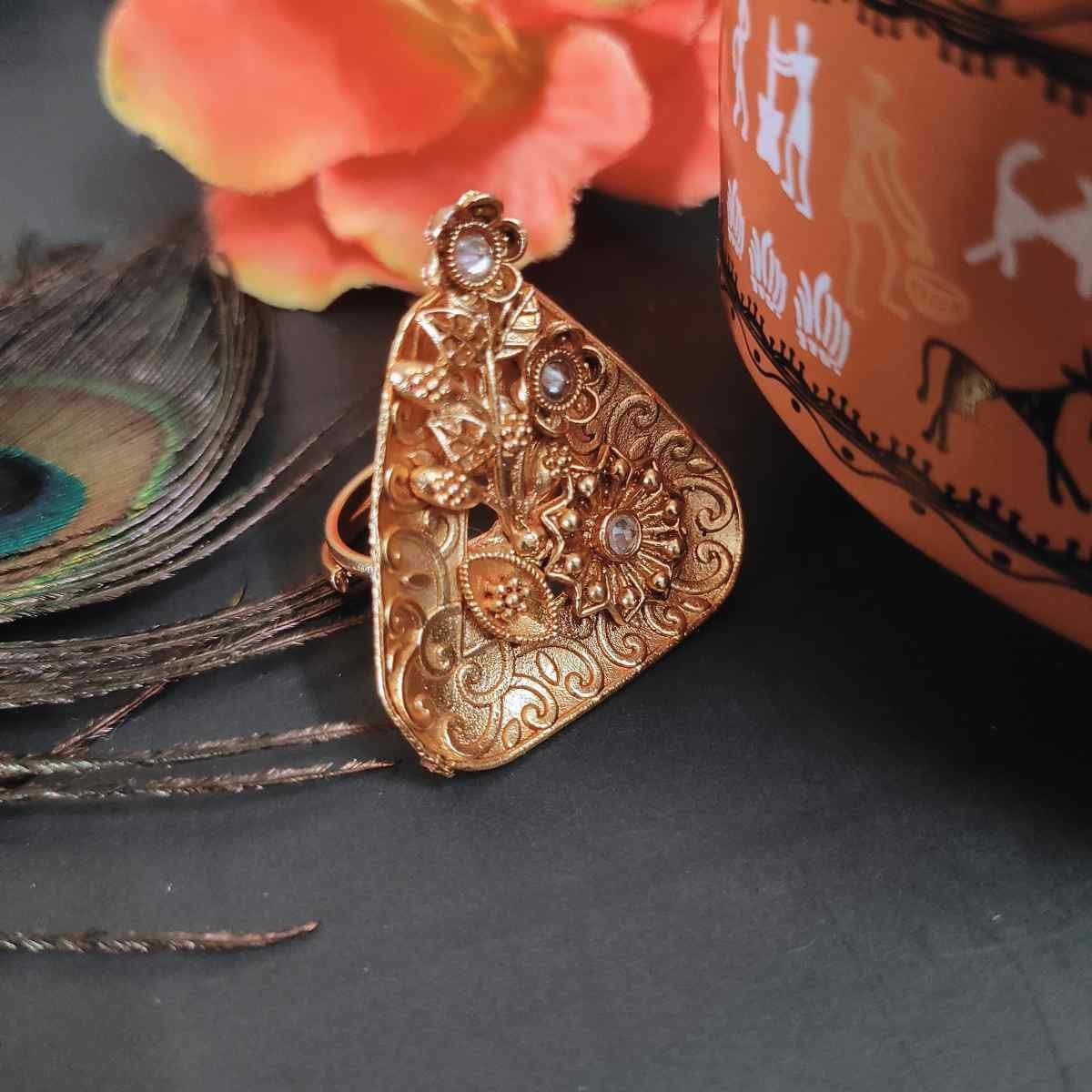Rajwadi Geometric Traditional touch Ring