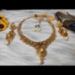 Latest Trendy Kundan Pearl Gold Plated Necklace and Dangle Earring Jewellery Set - Image 2