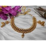 Antique Gold Plated Choker and Jhumka Earring Jewellery Set - Image 2