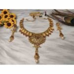 Latest Unique flower Design AD ,Kundan & Pearl Choker Necklace and Earring Set - Image 2