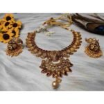 Mango Design AD & ruby Stone Gold Plated Choker and Jhumka Earring Set - Image 2
