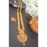 Latest Gold Plated Kundan Long Haar and Jhumka Jewellery Set