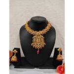 Traditional South Indian Copper Highly Gold Plated Necklace Earrings Set for Wedding And Party Wear for Women & Girls. - Image 2