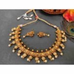 Traditional South Indian Copper Highly Gold Plated Necklace Earrings Set for Wedding And Party Wear for Women & Girls.