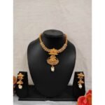 Traditional South Indian Copper Highly Gold Plated Necklace Earrings Set for Wedding And Party Wear for Women & Girls. - Image 2