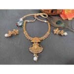 Traditional South Indian Copper Highly Gold Plated Necklace Earrings Set for Wedding And Party Wear for Women & Girls.