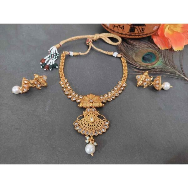 Traditional South Indian Copper Highly Gold Plated Necklace Earrings Set for Wedding And Party Wear for Women & Girls - SDG017
